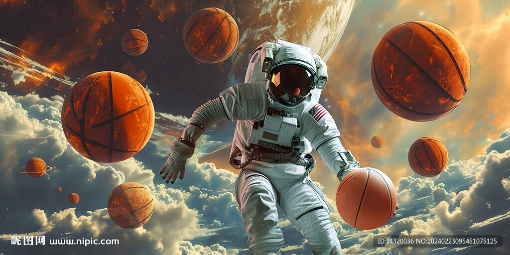 宇航员宇宙打篮球广告展板壁画