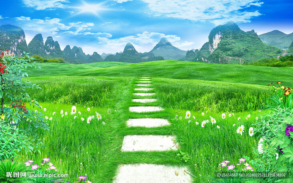 草地自然風景電視背景墻