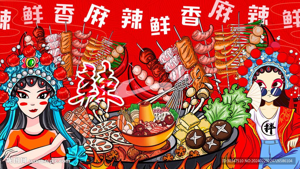 國潮炸串串串香背景墻