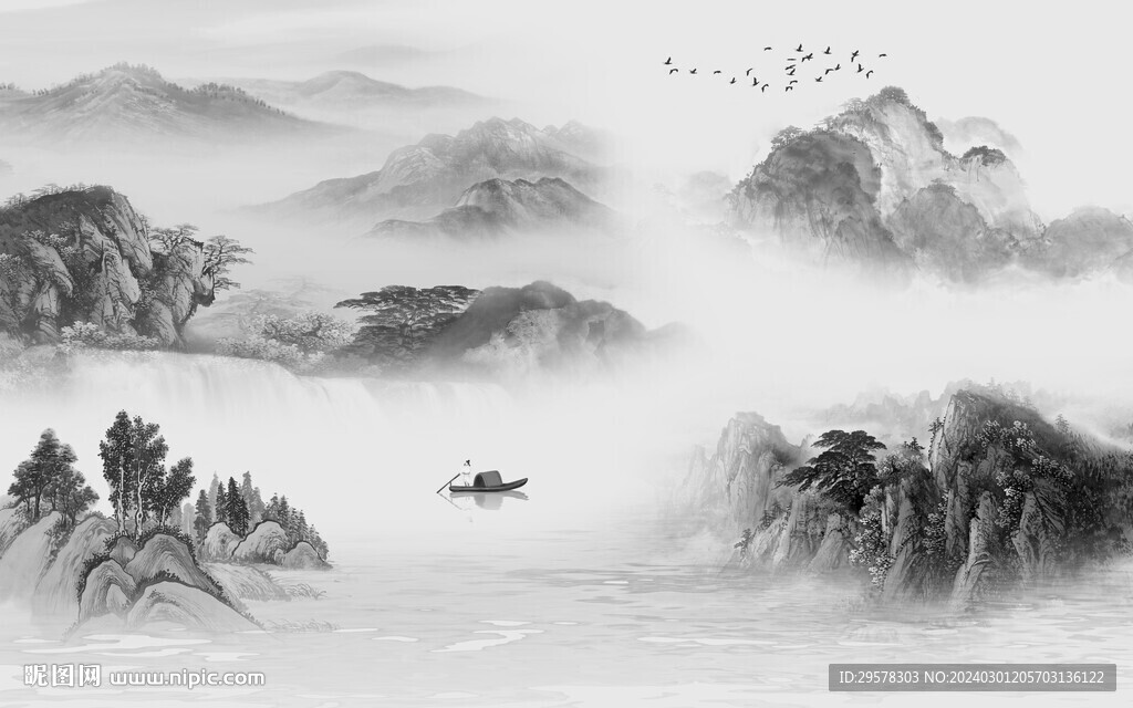 現(xiàn)代 中式灰色山水 TIF分層