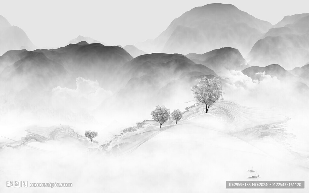中式 灰色素雅山水 TiF分層