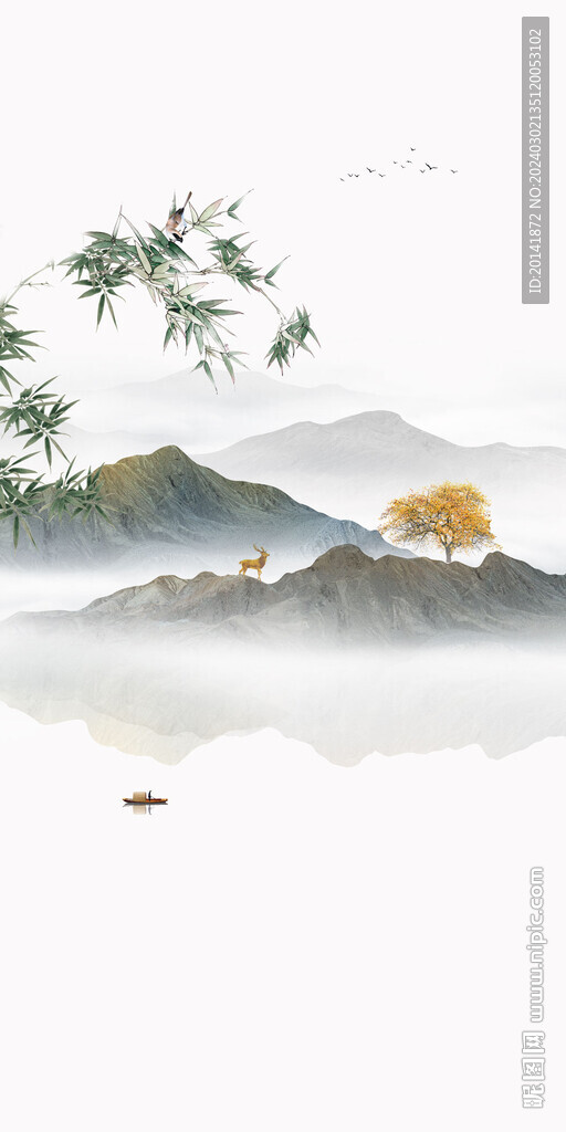 新中式石紋水墨山水玄關背景
