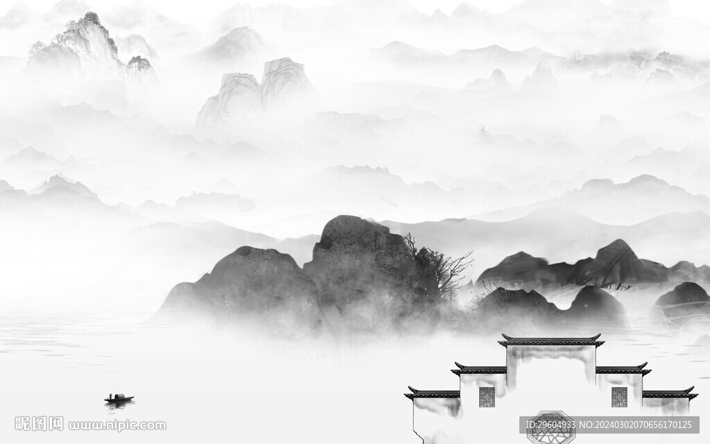 新品 灰色中式山水 TiF分層