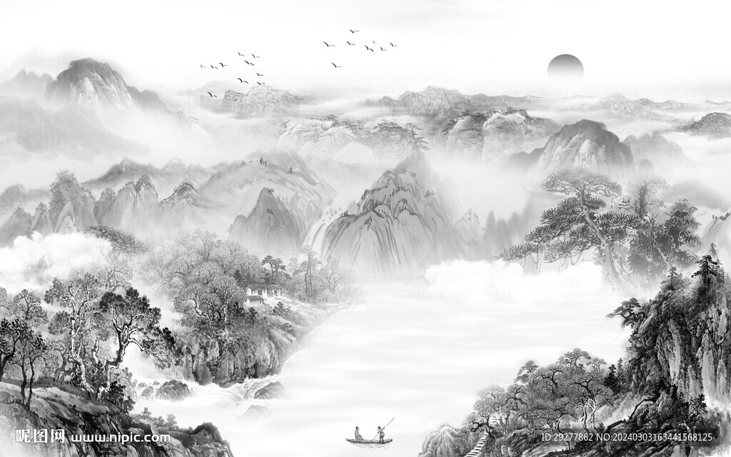 高清 灰色意境山水 TiF分層