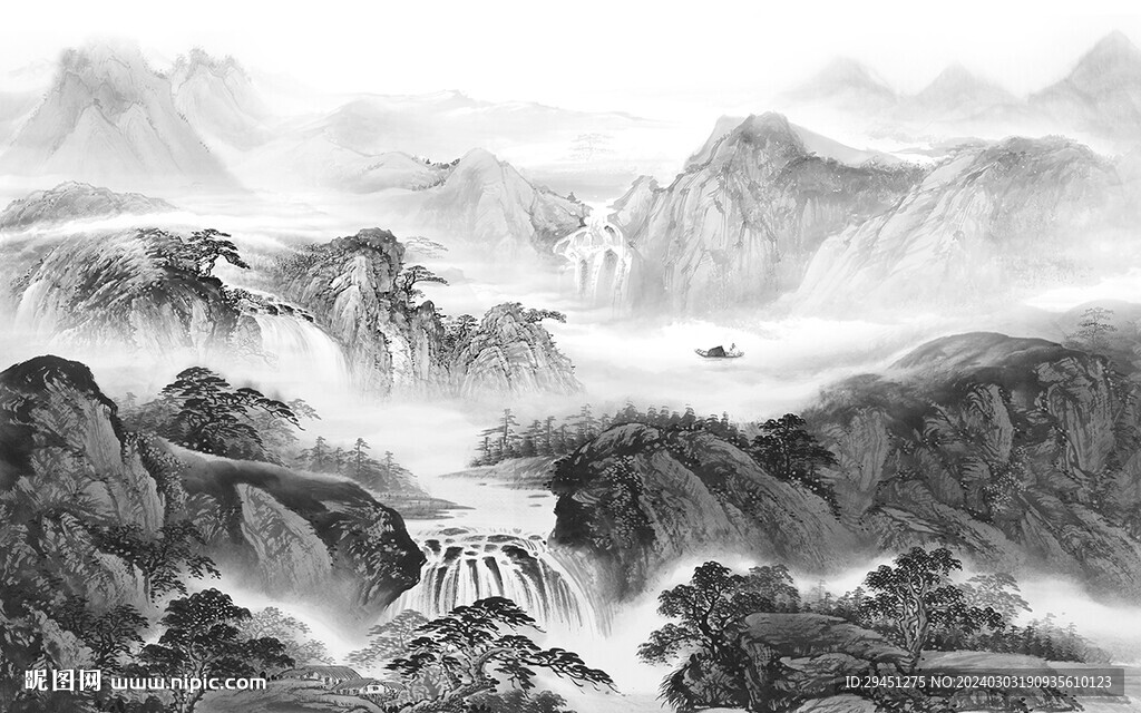 人氣 灰色中式山水 TIF分層
