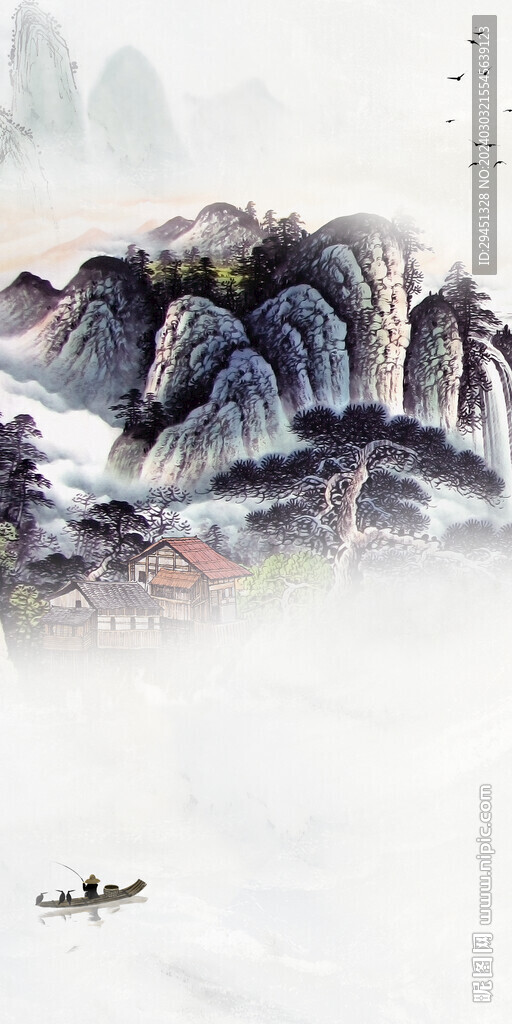 素雅 山水玄關框畫 TIF分層