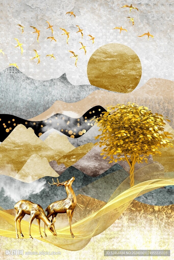 抽象金山麋鹿發(fā)財樹