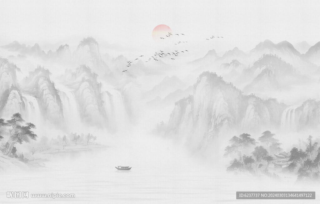 新中式山水背景墻
