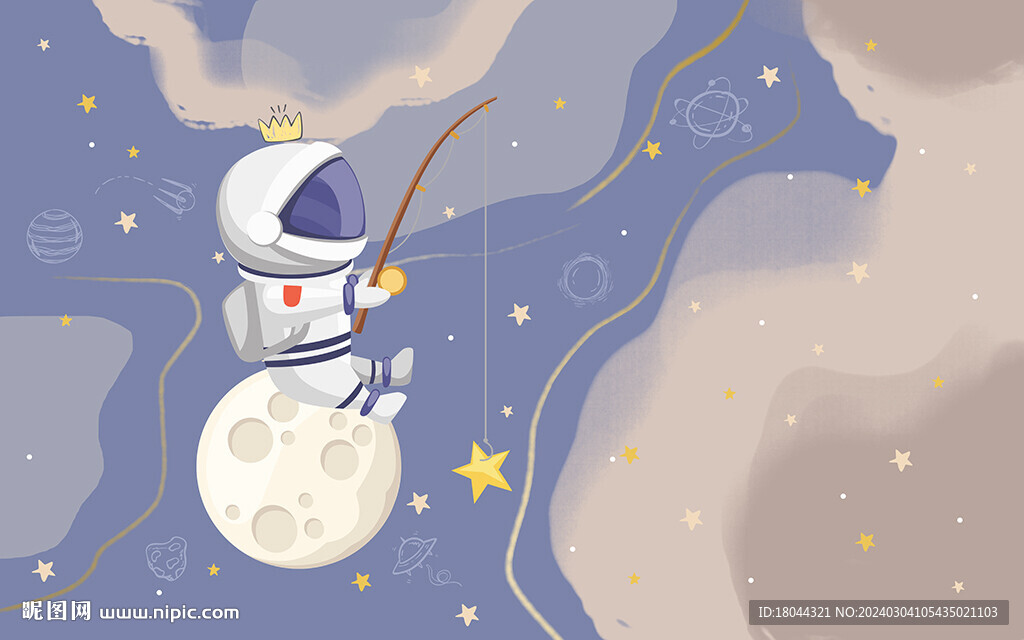 可愛卡通星空月亮兒童房背景墻