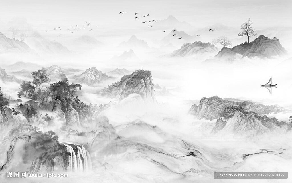 極簡 中式灰色山水 TiF分層