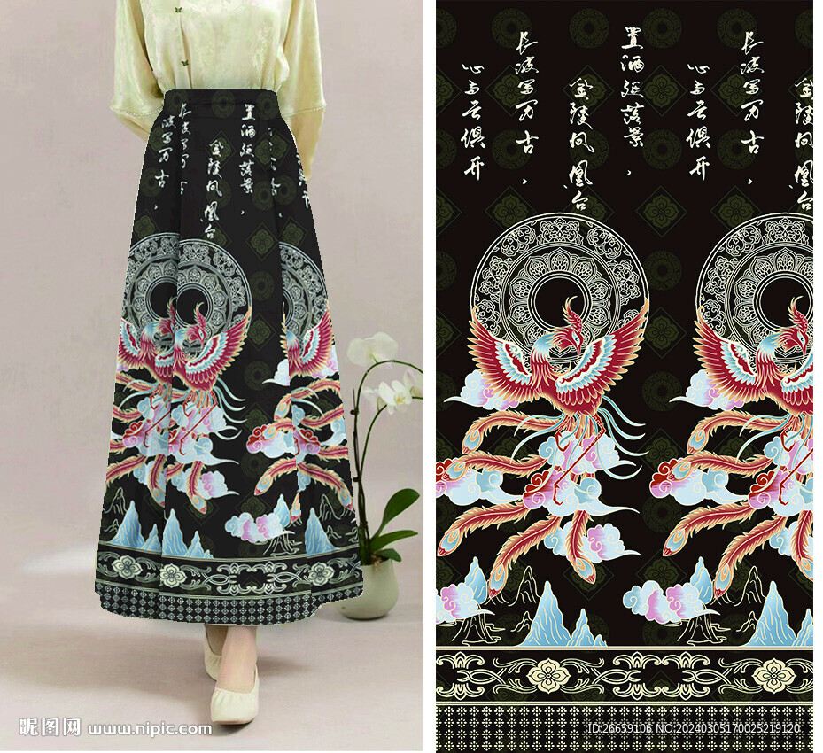 馬面裙數(shù)碼印花定位花花型圖案