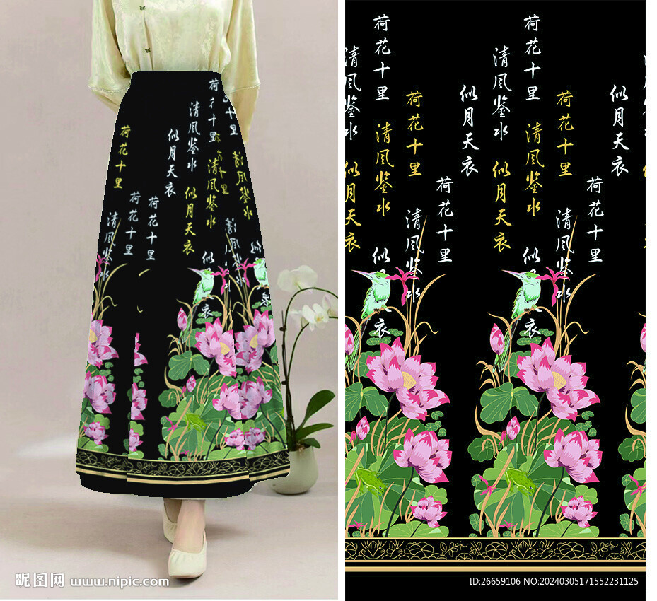 馬面裙數(shù)碼印花定位花花型圖案
