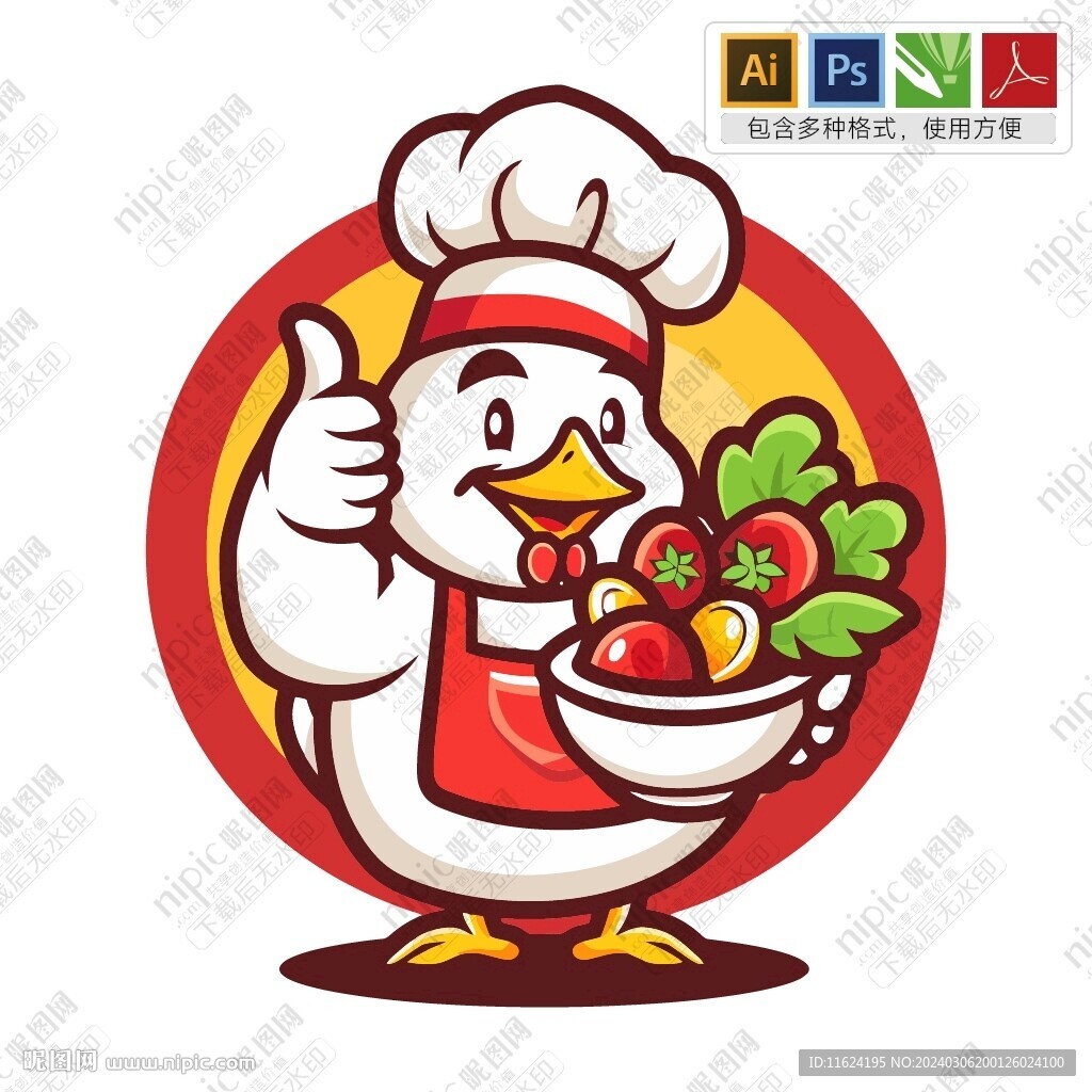 卡通厨师鸡竖起大拇指