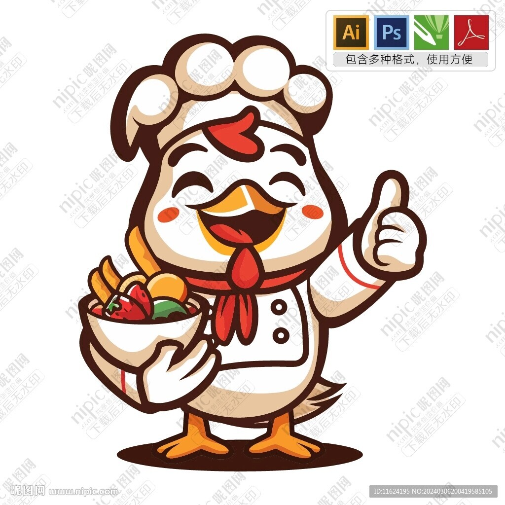 廚師卡通雞豎起大拇指