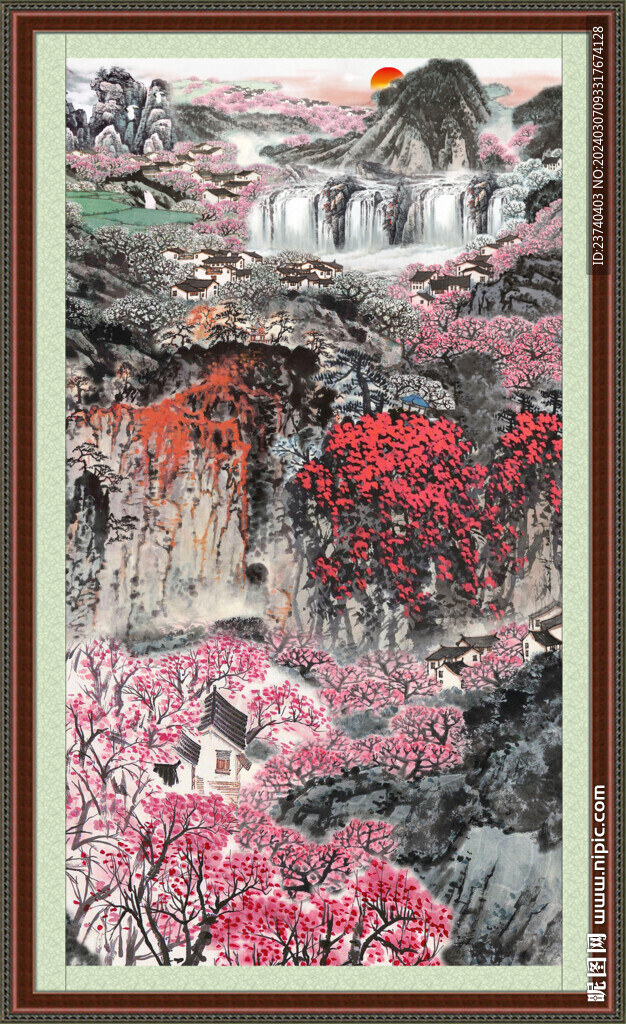 瀑布山水畫 