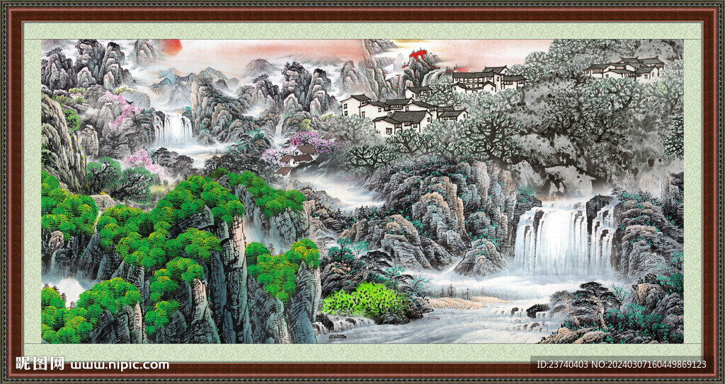 瀑布山水畫 
