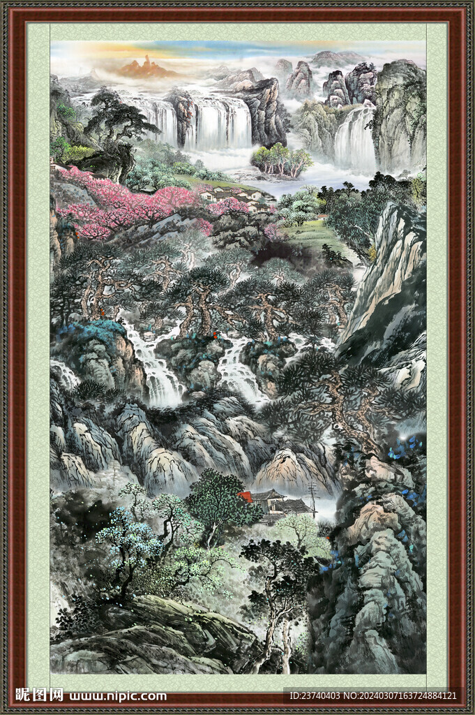 瀑布山水畫 