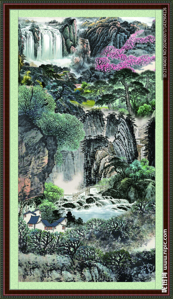 瀑布山水畫(huà) 