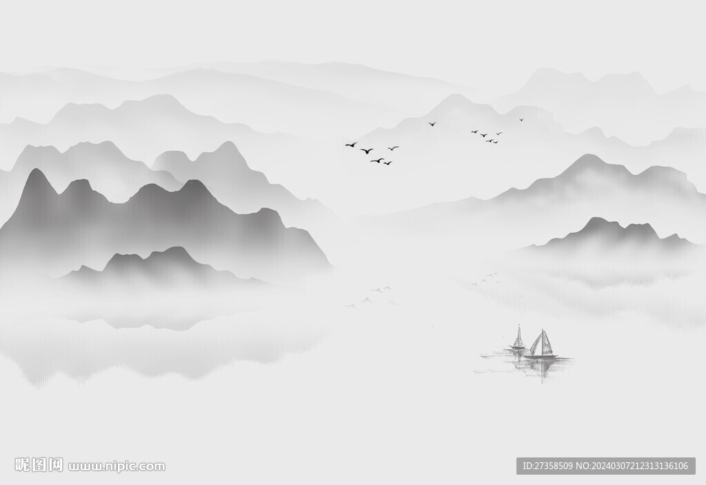 水墨山水背景墻