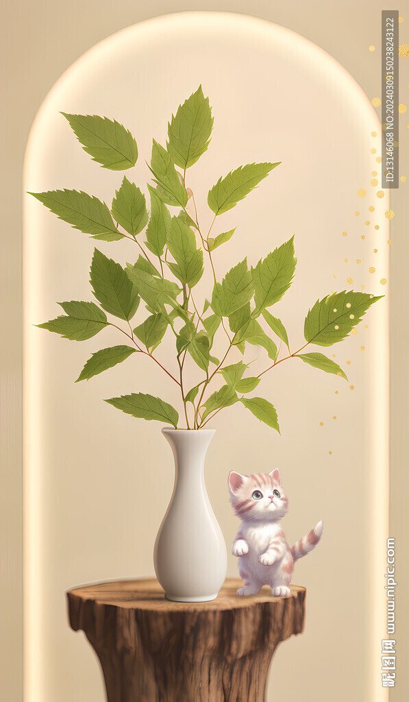 小猫绿植装饰画