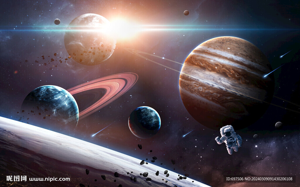 太空星球宇宙隕石宇航員銀河背景
