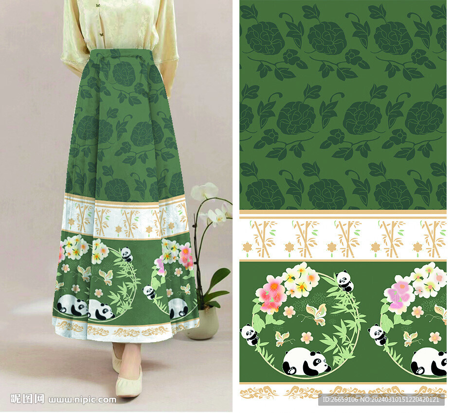 馬面裙?jié)h服數(shù)碼印花定位花圖案