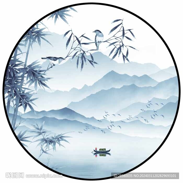 水墨山水竹子