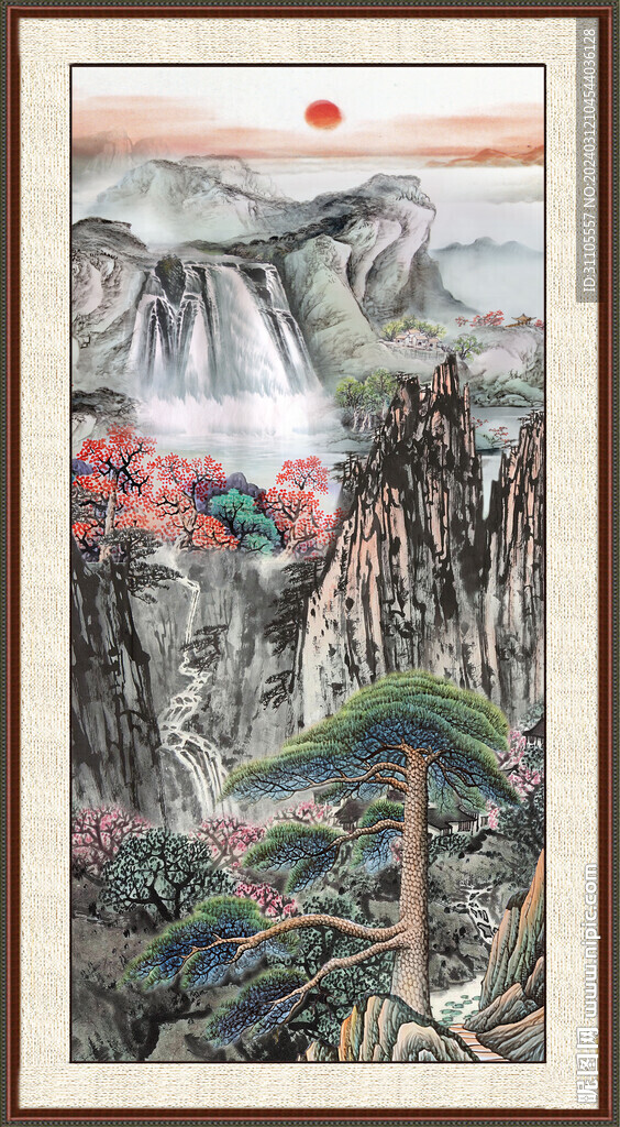 瀑布國畫 