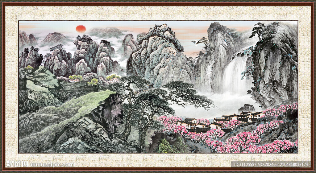 瀑布國畫 