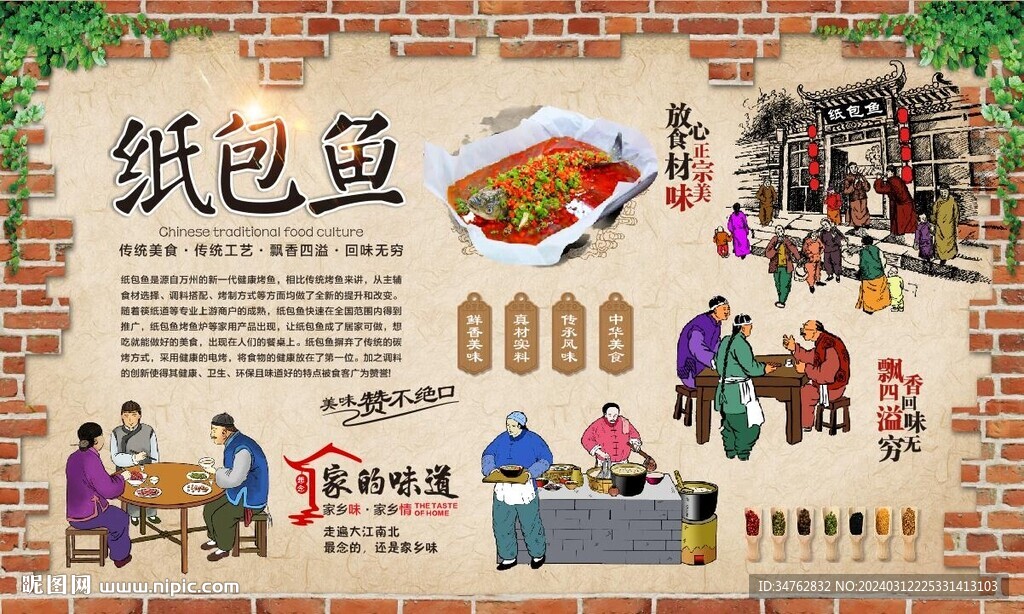 紙包魚背景墻