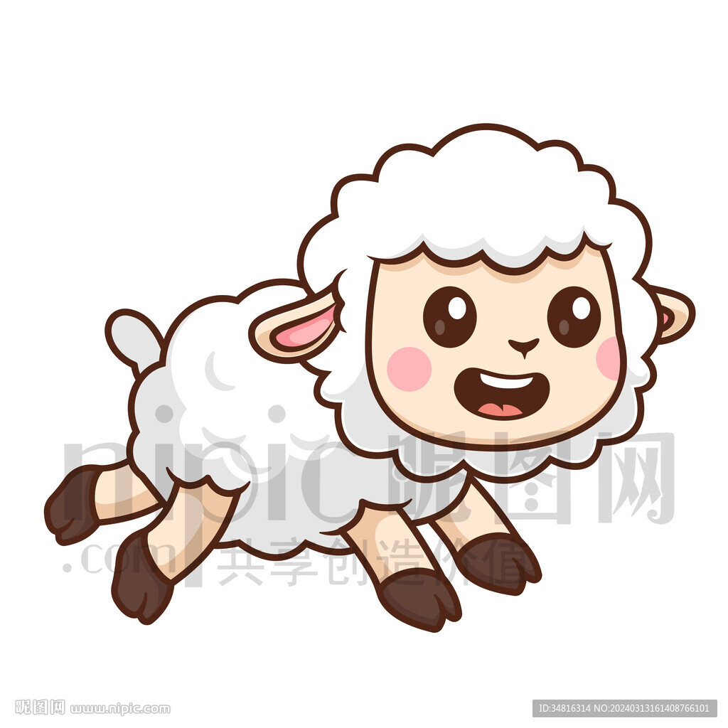 可爱卡通奔跑的小绵羊
