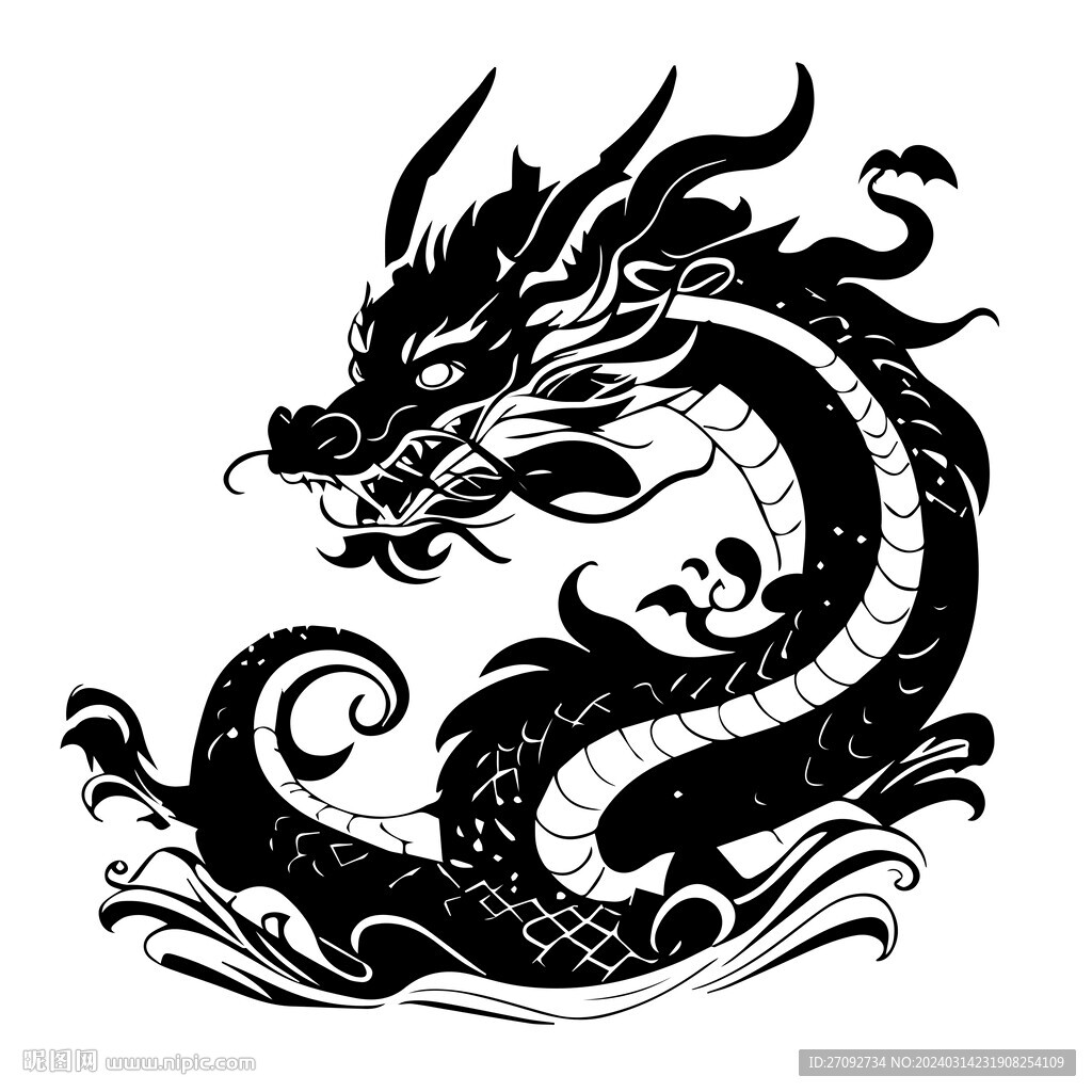 龍年手繪矢量剪影設計圖案