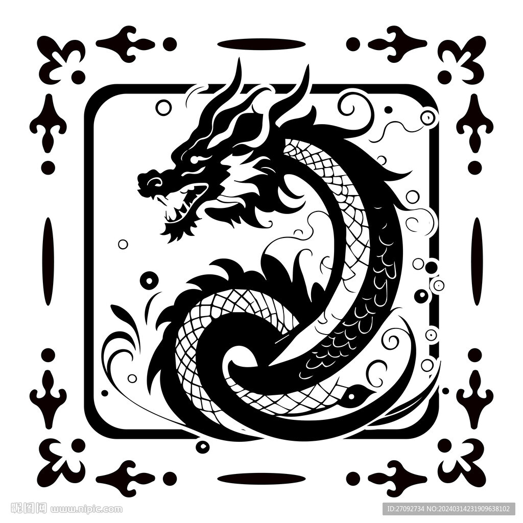 龍年手繪矢量剪影設計圖案