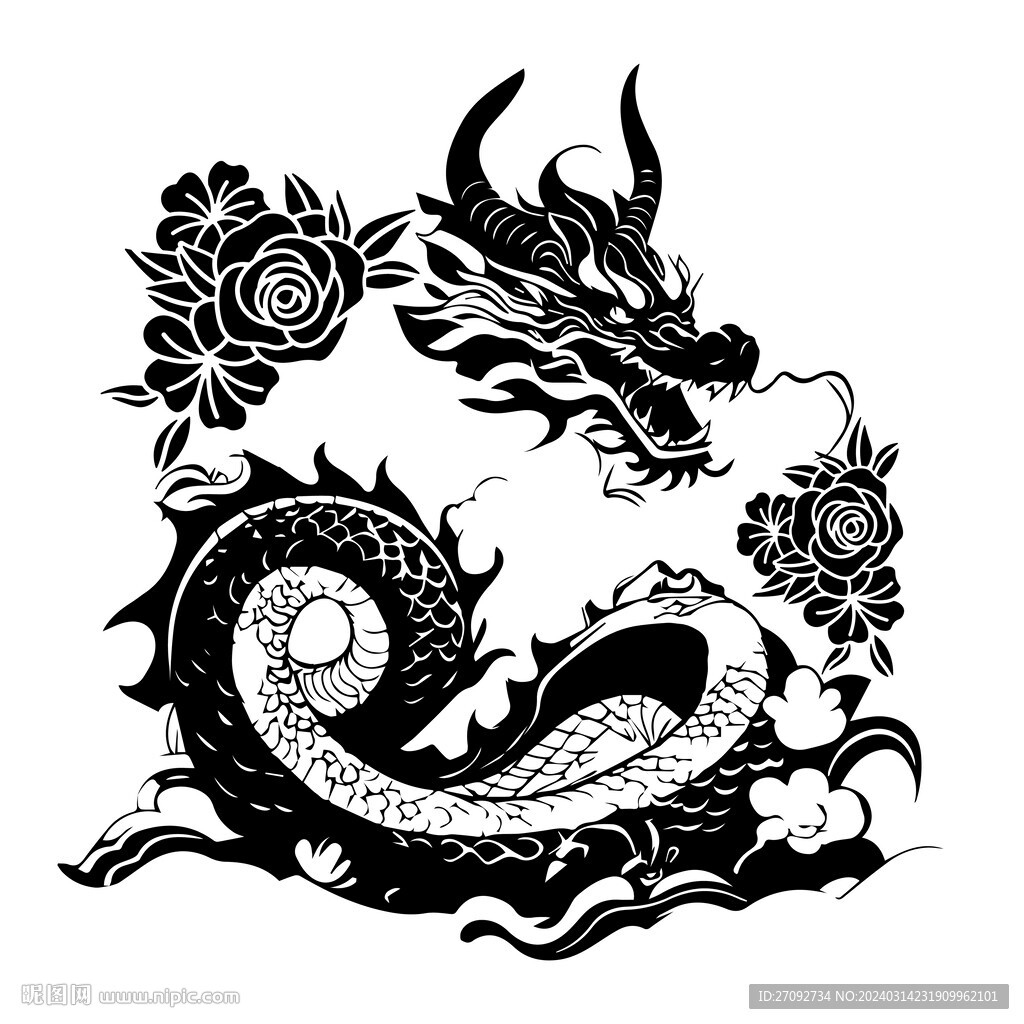 龍年圖騰矢量剪影設計圖案