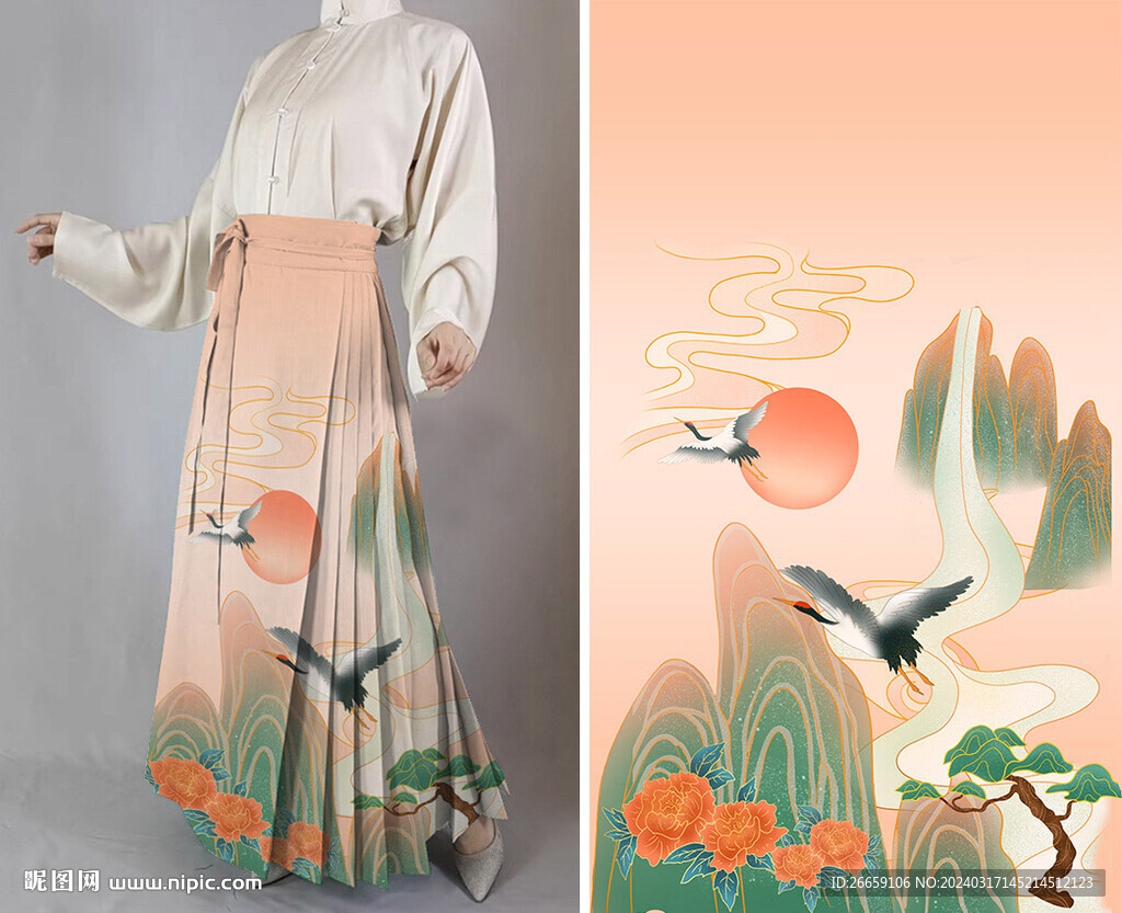 原創(chuàng)中國風(fēng)漢服馬面裙數(shù)碼定位花