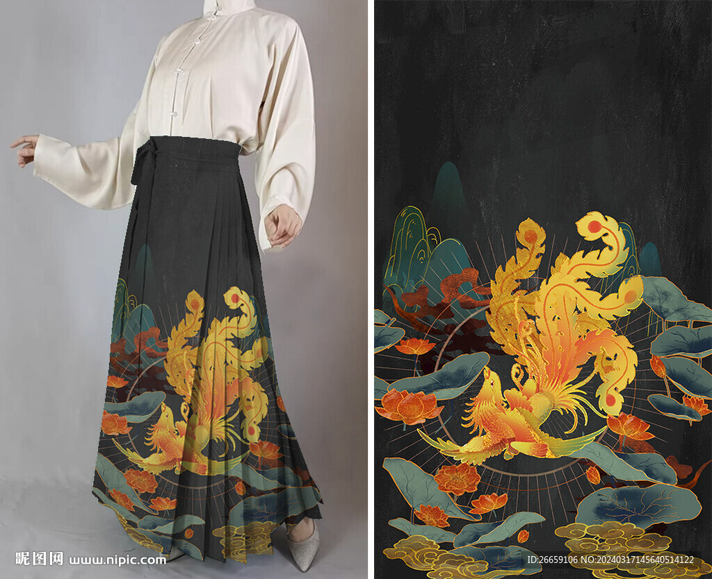 原創(chuàng)中國風(fēng)漢服馬面裙數(shù)碼定位花