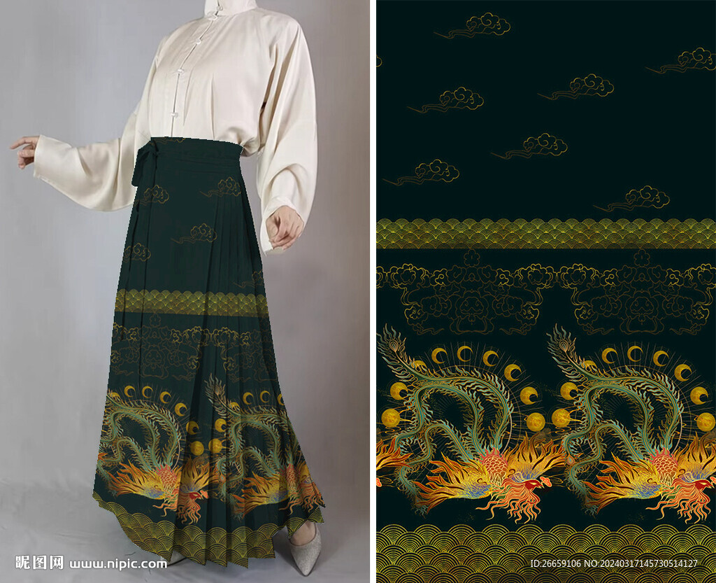原創(chuàng)中國風(fēng)漢服馬面裙數(shù)碼定位花