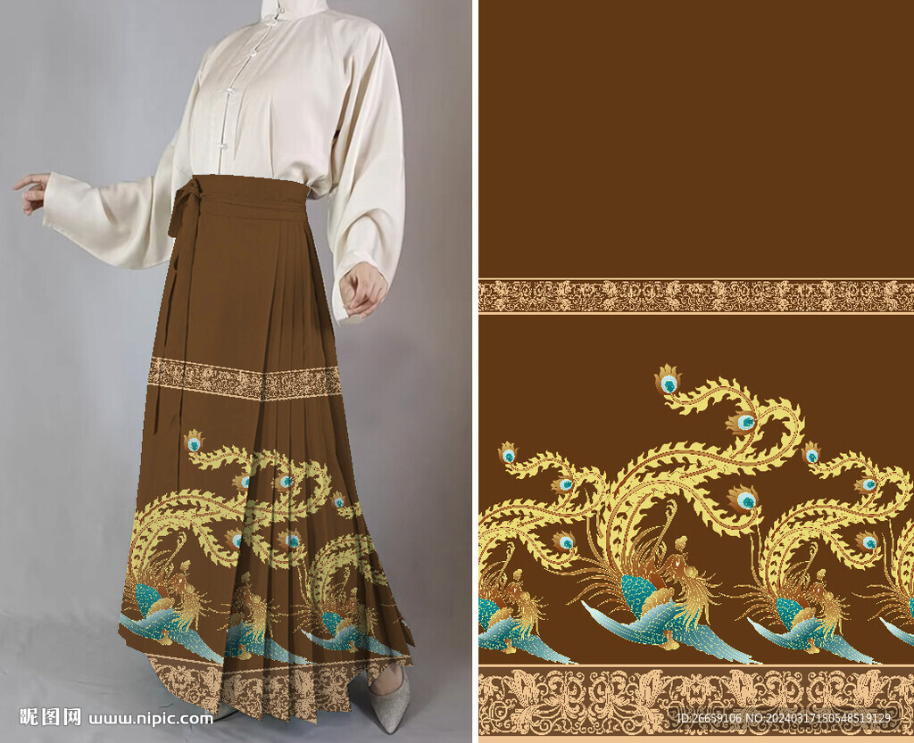 中國(guó)風(fēng)漢服馬面裙數(shù)碼定位花