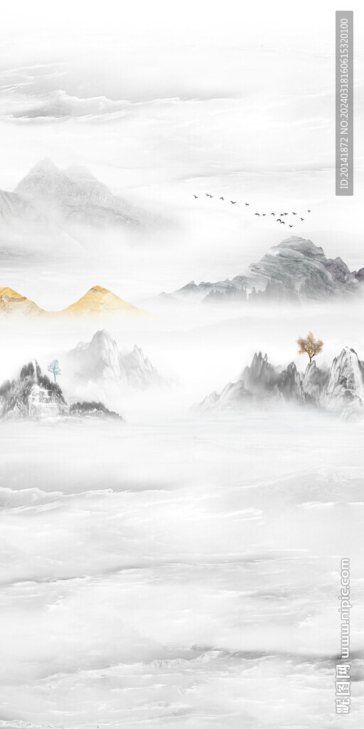 新中式石紋水墨山水玄關背景
