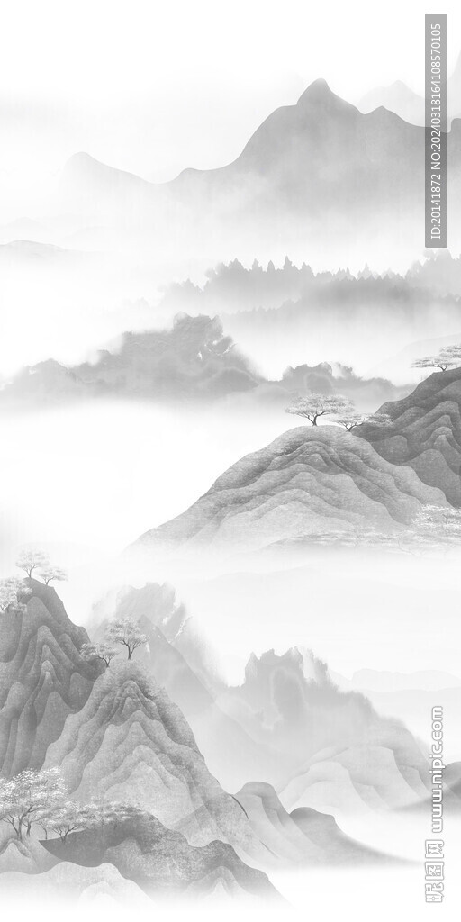 新中式石紋水墨山水玄關背景