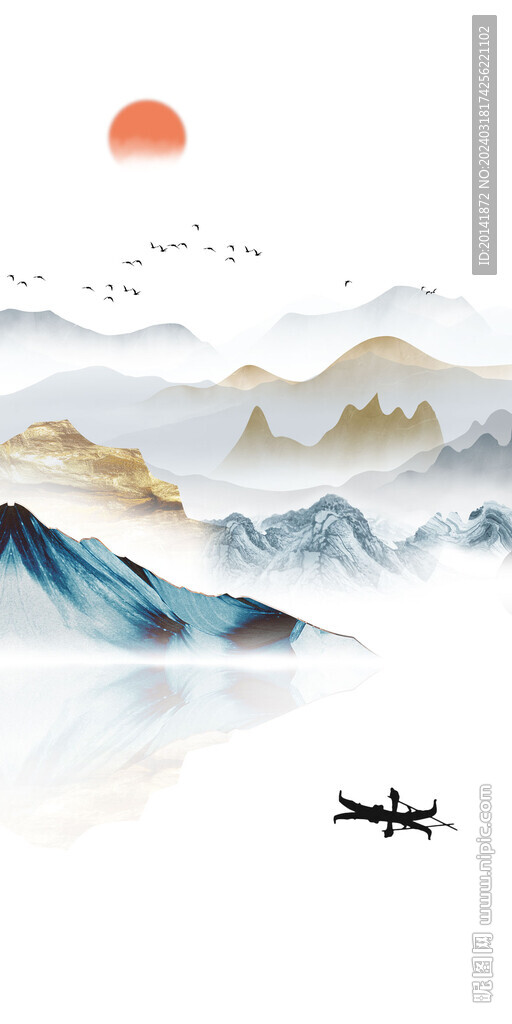 新中式石紋水墨山水玄關背景