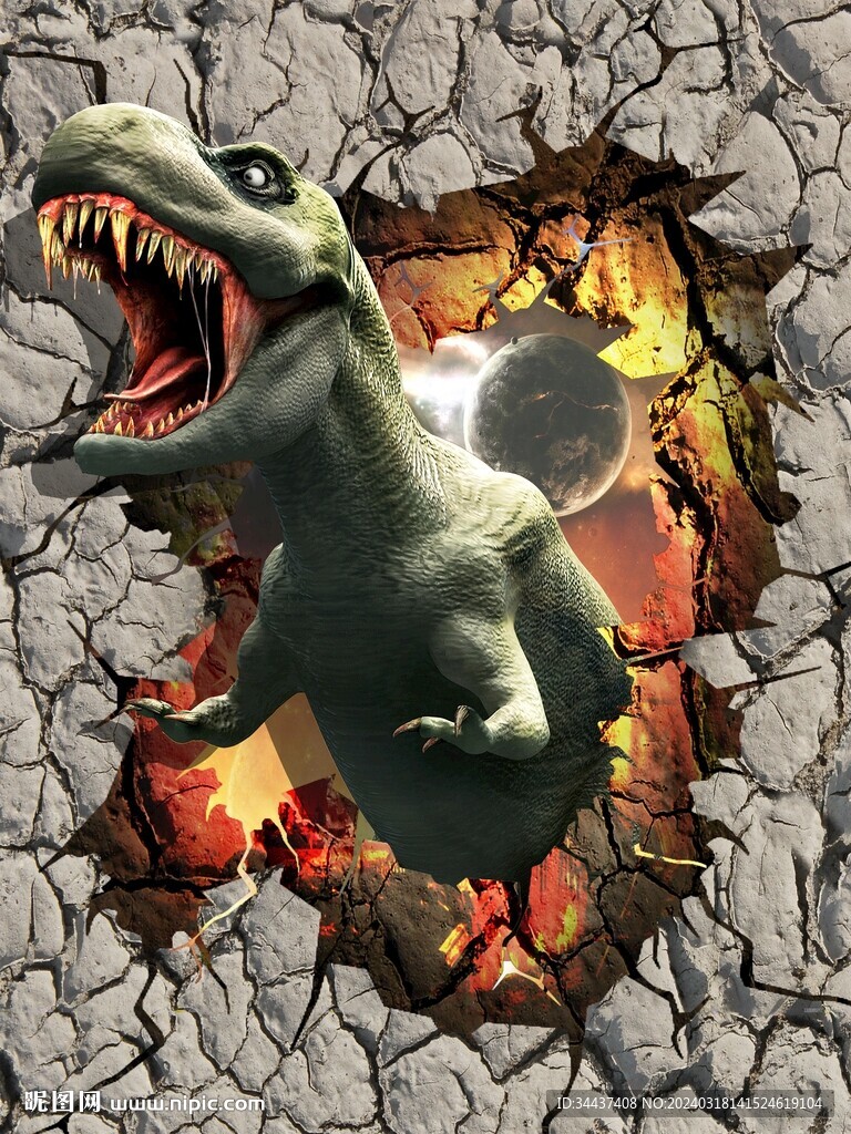 3D破墙而出恐龙