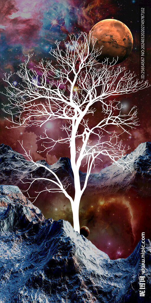 時(shí)尚星空銀河抽象樹風(fēng)景玄關(guān)