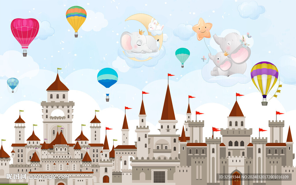 卡通兒童房背景墻 