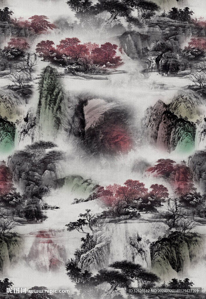 水墨山水印花