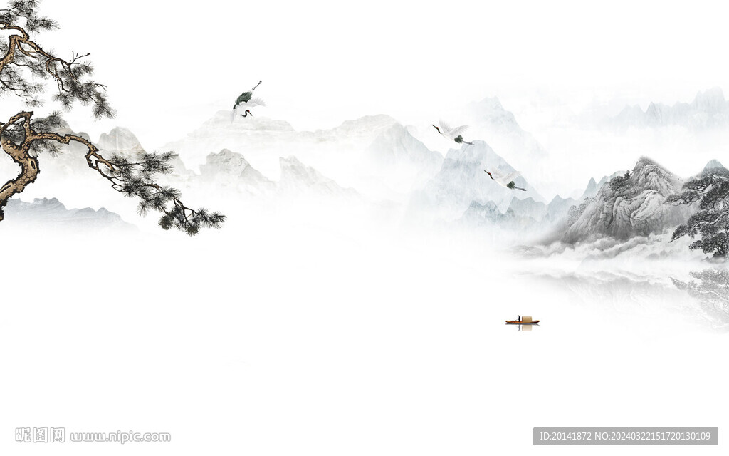 新中式水墨石紋山水背景