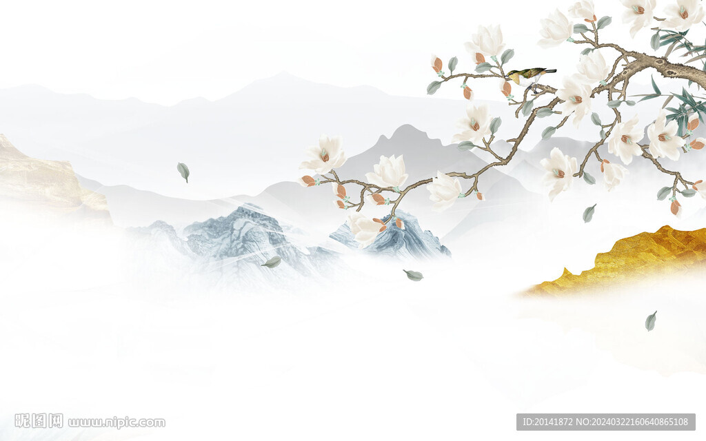 新中式水墨石紋山水背景