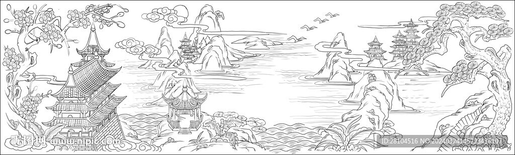 白描古建圖 