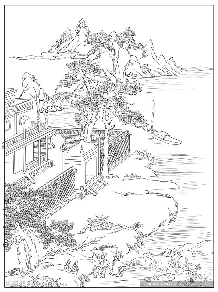 白描古建圖