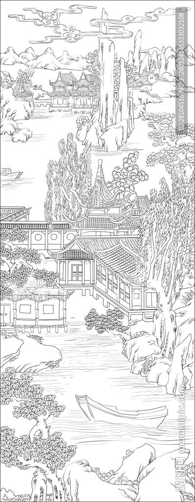 白描古建圖